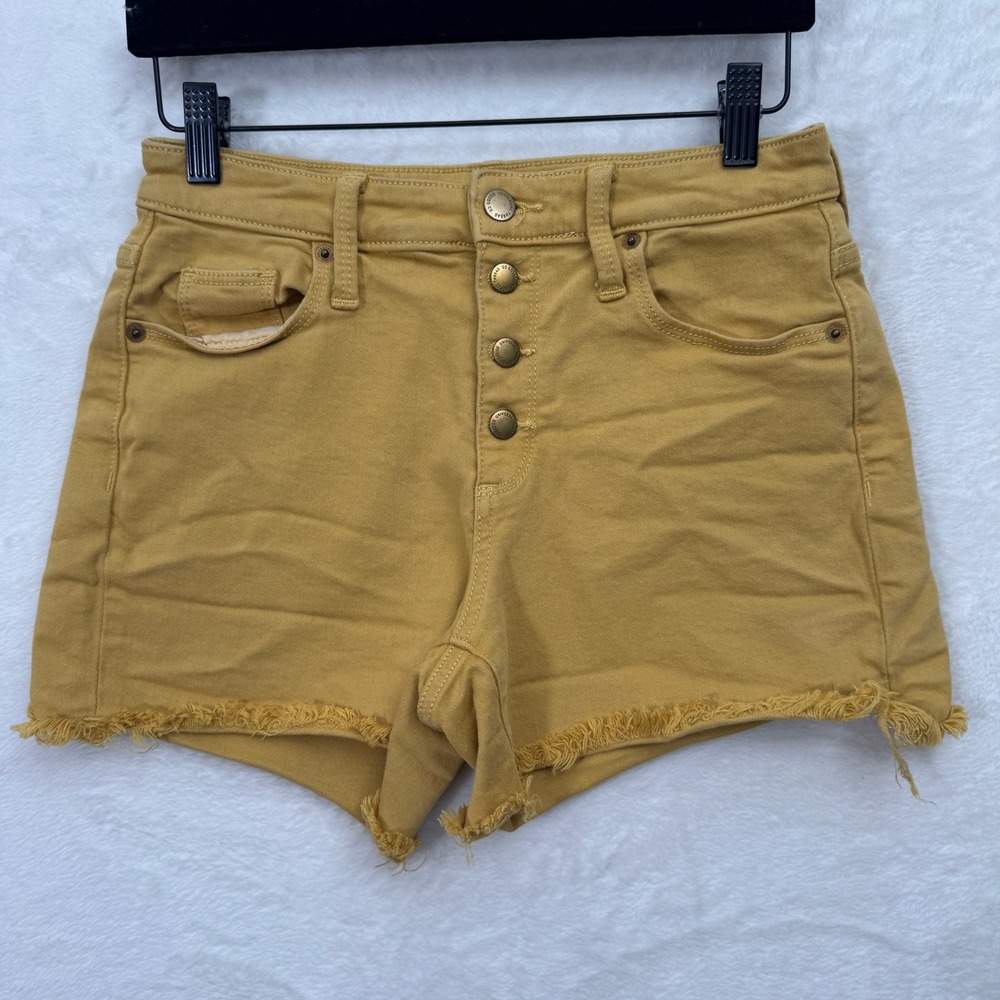 Universal Thread Shorts Womens 2/26 Mustard Yellow High Rise Button Fly Frayed‎